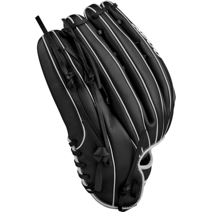The Wilson A900 PF1892 12.25" Baseball Glove: WBW1025721225 is a black youth glove, featuring Pedroia Fit for a comfortable and secure grip.
