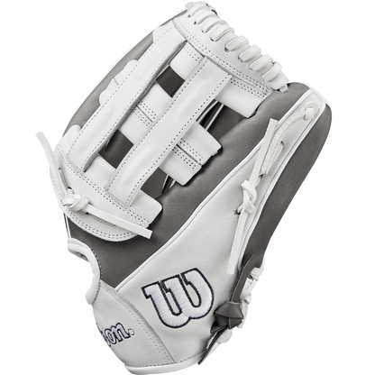 A close-up of the Wilson A1000 IF12 12" Fastpitch Glove (WBW10259112) by Wilson, expertly crafted from Full Grain leather.