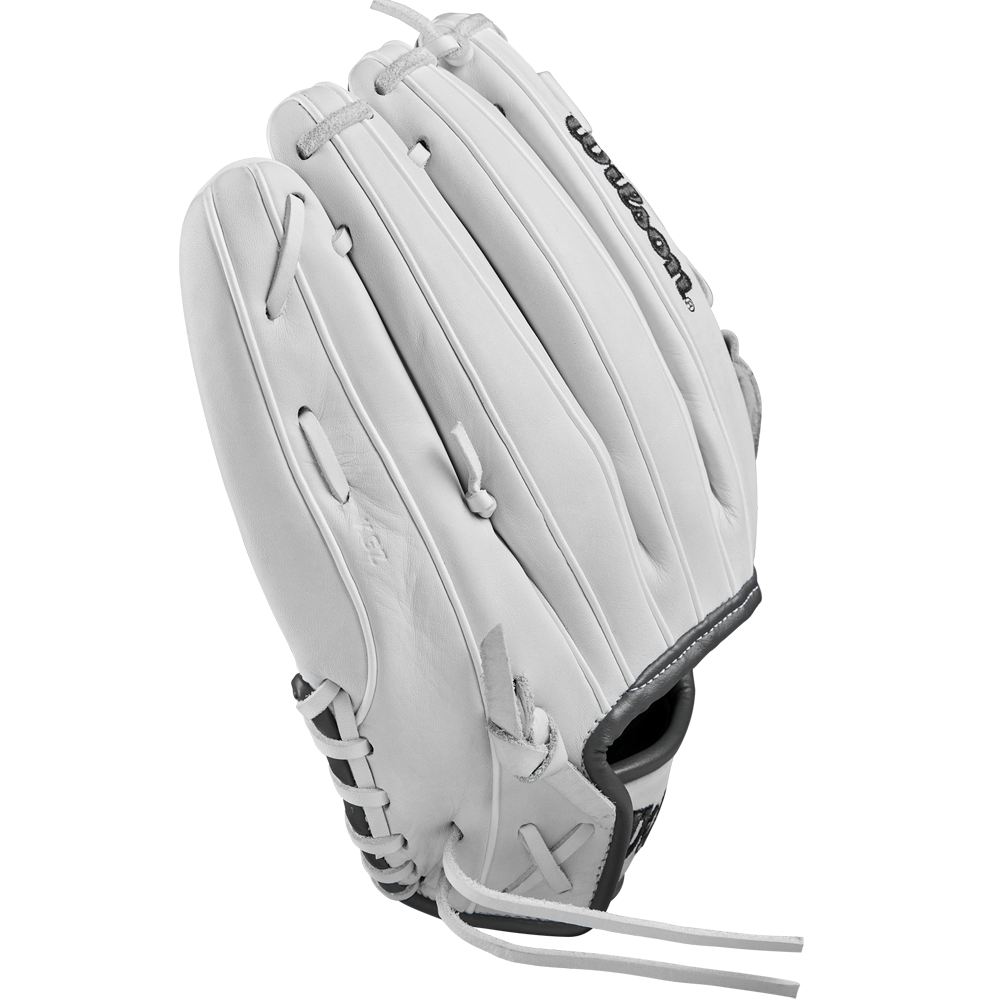 A close-up of the Wilson A1000 P12 12" Fastpitch Glove by Wilson.