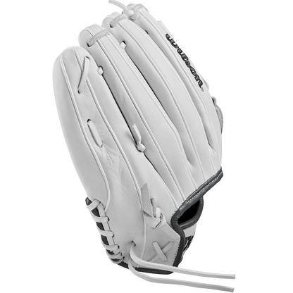 A close-up of the Wilson A1000 P12 12" Fastpitch Glove by Wilson.