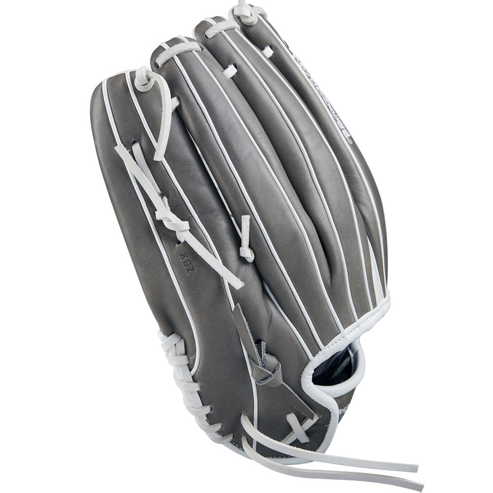 The Wilson A1000 T125 12.5" Fastpitch Glove (WBW102596125) by Wilson is a full grain leather outfield glove, shown on a white background.