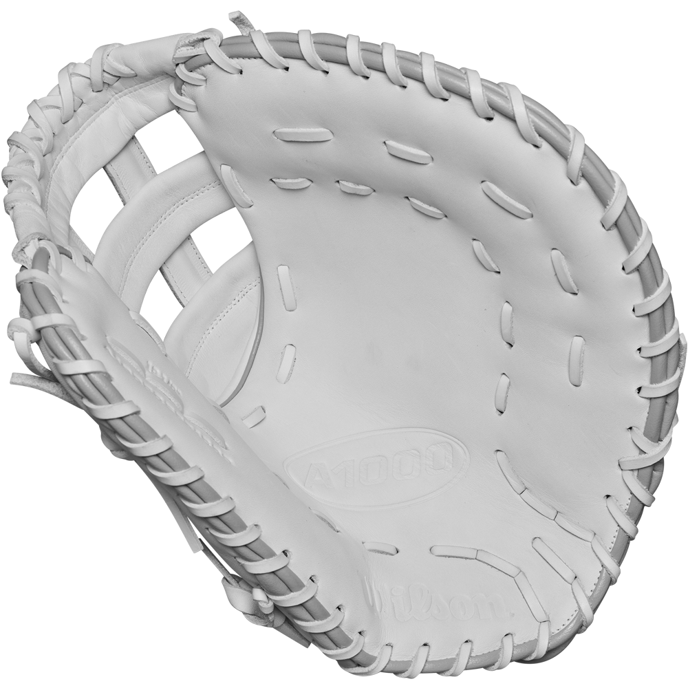The Wilson A1000 1620 12.5" Fastpitch First Base Mitt (WBW102598125), made from full grain leather, is displayed on a white background.