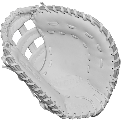The Wilson A1000 1620 12.5" Fastpitch First Base Mitt (WBW102598125), made from full grain leather, is displayed on a white background.