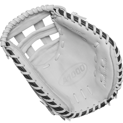 The Wilson A1000 CM33 33" Fastpitch Catcher's Mitt (WBW10260033) showcases expert Wilson craftsmanship in full grain leather, perfect for fastpitch softball catchers.