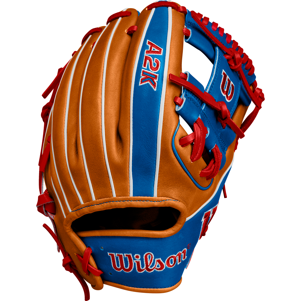 Displayed on a white background, the Wilson A2K 1786 11.5" Mookie Betts GM Baseball Glove (FALL 2024, WBW102616115) features premium Pro Stock Select leather for top infield performance and lasting durability.