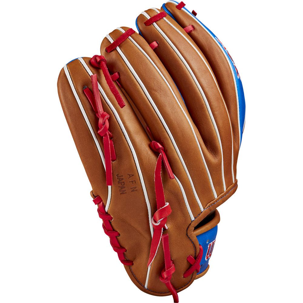 The Wilson A2K 1786 11.5" Mookie Betts GM Baseball Glove (FALL 2024) sits on a white background, highlighting its premium infield design and Pro Stock Select leather.