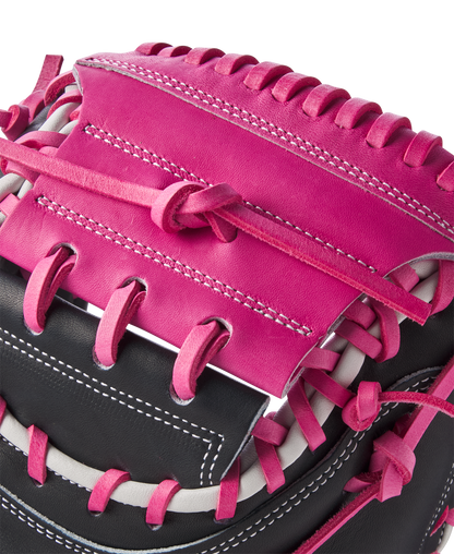 A close-up of the Wilson A2K M23 33.5" Baseball Catcher's Mitt (WBW102622335), crafted from premium Pro Stock Select leather, Fall 2024.