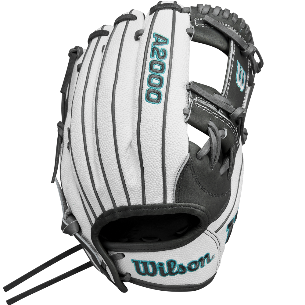 A Wilson A2000 H75SS 11.75" Fastpitch Glove (WBW1026231175) rests on a white background, highlighting its sleek design and premium Wilson materials.