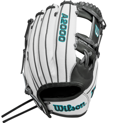 A Wilson A2000 H75SS 11.75" Fastpitch Glove (WBW1026231175) rests on a white background, highlighting its sleek design and premium Wilson materials.