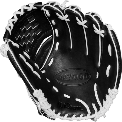 The Wilson A2000 P12 12" Fastpitch Glove (WBW10267512) in black and white is ideal for serious softball players.