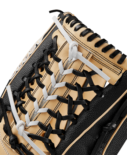A close-up of the Wilson A2000 T125SS 12.5" Fastpitch Glove, featuring a Pro Laced T-Web design.