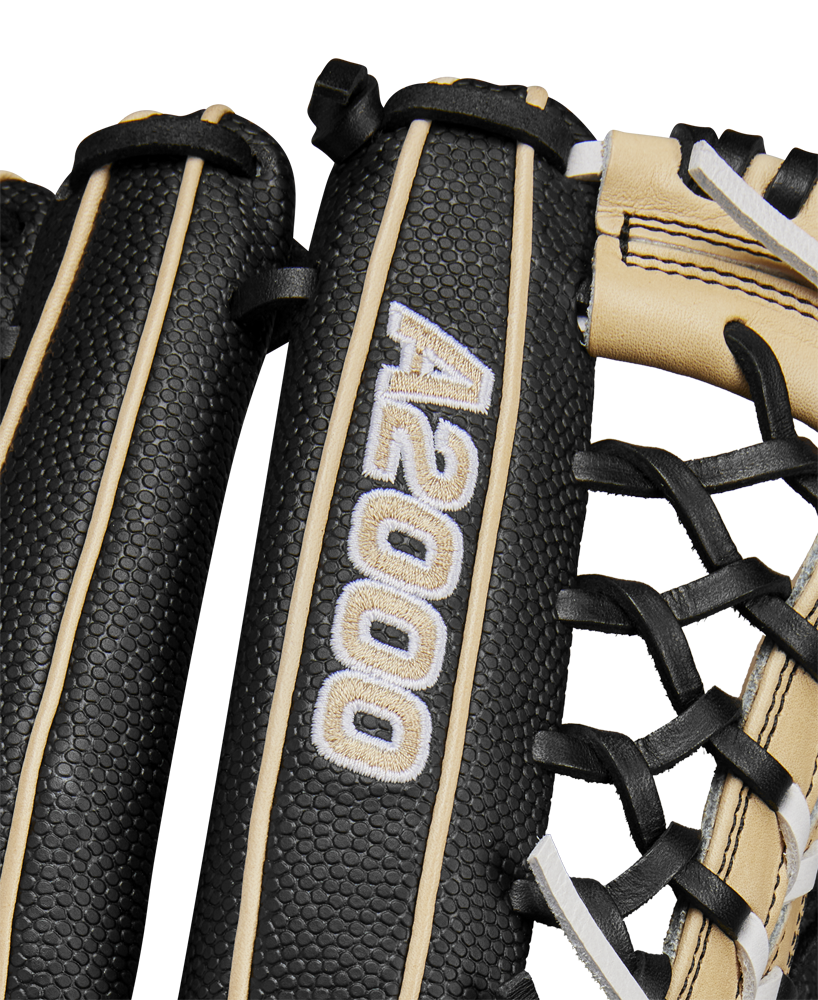 A close-up of the Wilson A2000 T125SS 12.5" Fastpitch Glove showcases its detailed Pro Laced T-Web design, a hallmark of the Wilson brand.