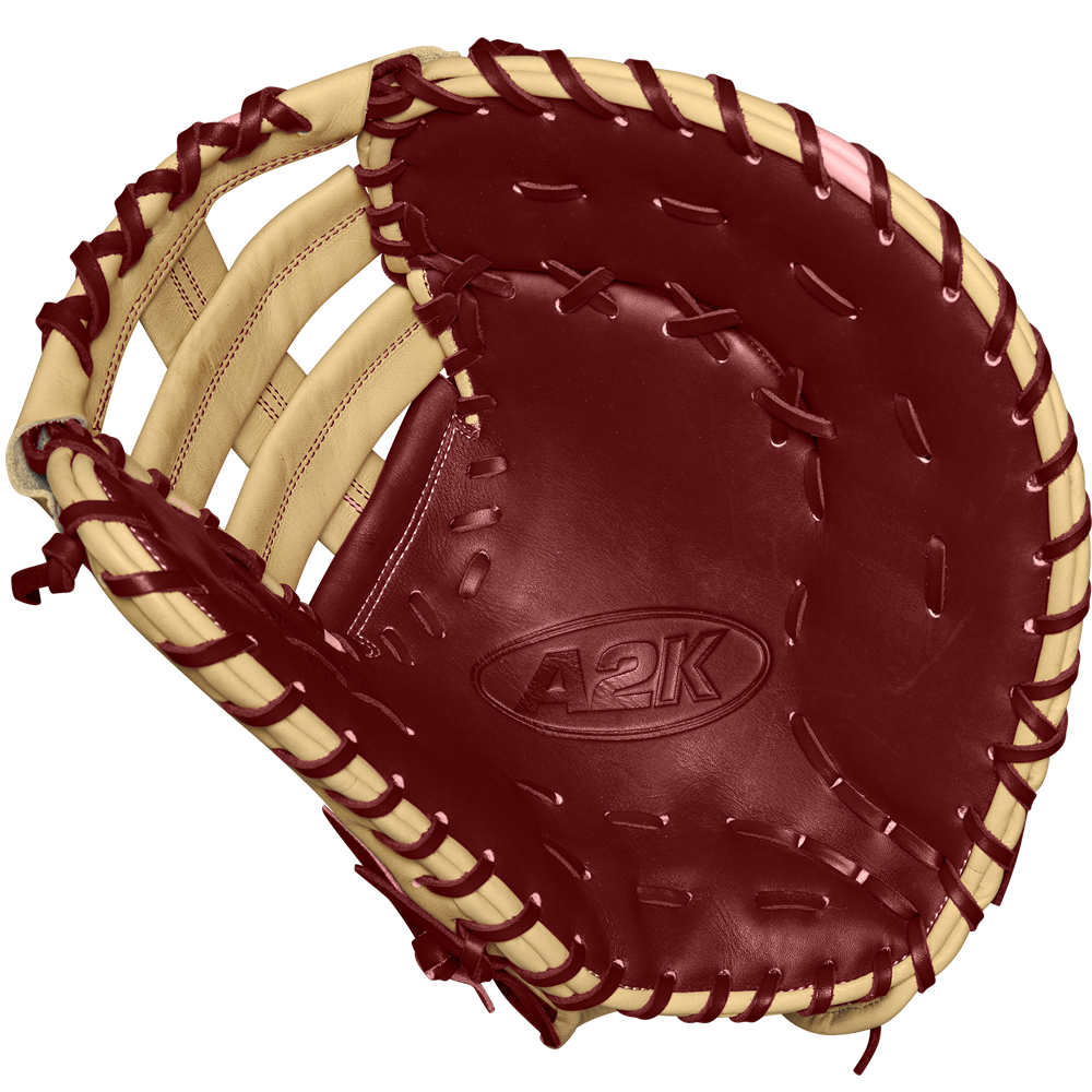 A close-up of the Wilson A2K 1679 12.5" First Base Mitt, crafted from Pro Stock Select leather and featuring its signature Single Post Web.