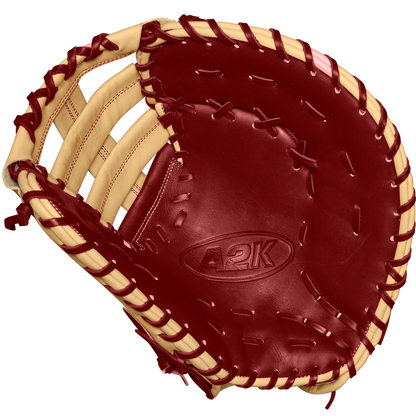 A close-up of the Wilson A2K 1679 12.5" First Base Mitt, crafted from Pro Stock Select leather and featuring its signature Single Post Web.