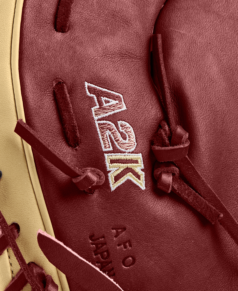 A close-up of the Wilson A2K 1679 12.5" First Base Mitt, crafted from Pro Stock Select leather with a durable Single Post Web.