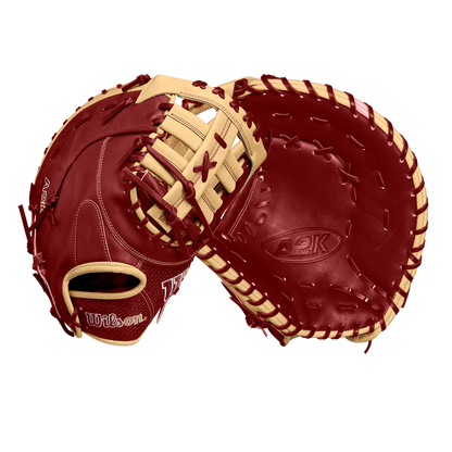 A close-up of the Wilson A2K 1679 12.5" Baseball First Base Mitt (Fall 2024), crafted from premium Pro Stock Select leather and featuring a Single Post Web design.