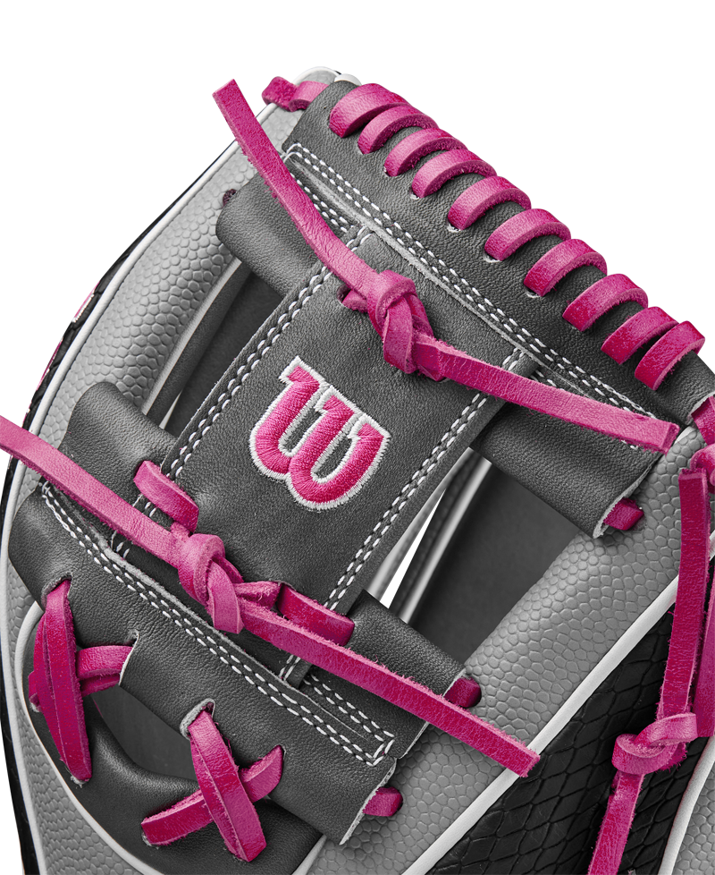 A close-up of the Wilson A2K 1786SS 11.5" Baseball Glove, featuring Pro Stock Select leather and SuperSkin detailing.