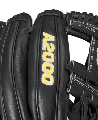 A close-up of the Wilson A2000 DP15 11.5" Baseball Glove (WBW102726115), showcasing its Pro Stock leather build and premium infield quality.