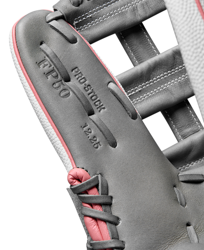 A close-up of the Wilson A2000 FP50SS 12.25" Fastpitch Glove, crafted with Pro Stock® Leather for outfield play.