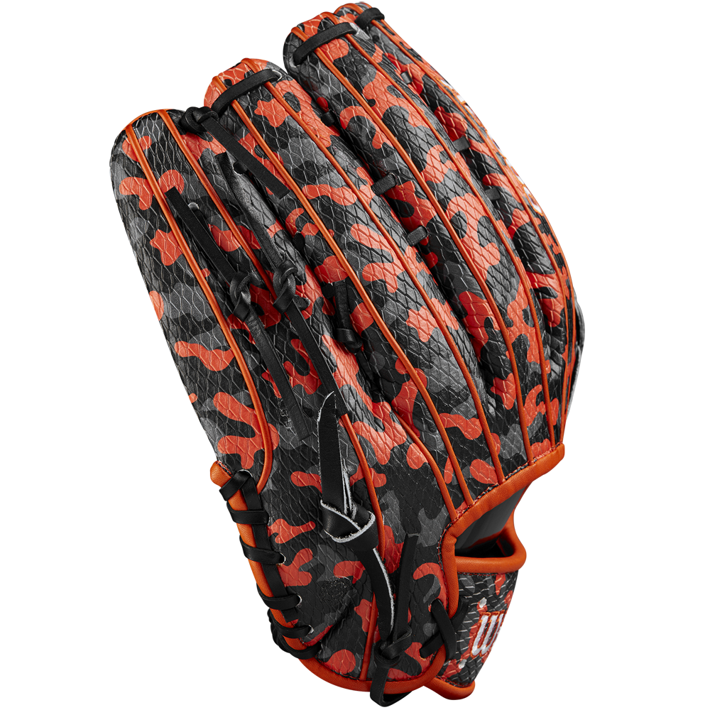 The Wilson A2000 SC1777SS 12.75" Baseball Glove - GOTM October 2024 features a unique camouflage design and is crafted from premium Pro Stock leather.