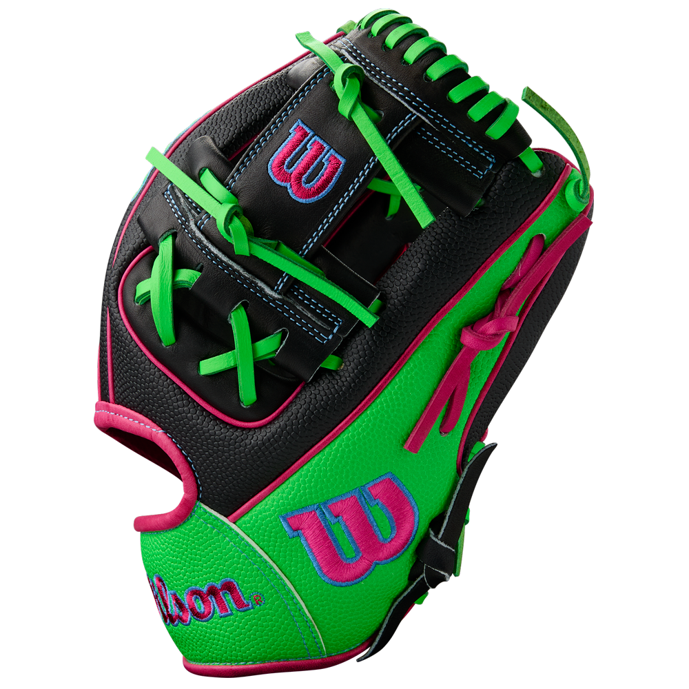 The Wilson A2000 1786SS 11.5" Baseball Glove (WBW103218115) features a green and black design with SuperSkin, inspired by the A2000 1786SS.