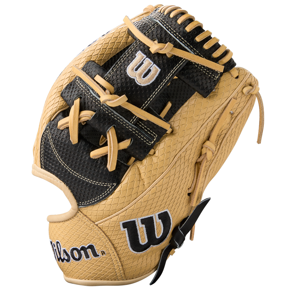 The Wilson A2000 KBH13 11.75" Ke'Bryan Hayes GM Baseball Glove (WBW1032961175) features tan and black textured leather, visible stitching, and the Wilson W logo on the back and thumb area. Summer 2025 release.