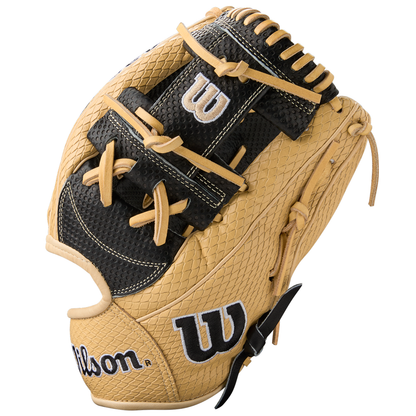 The Wilson A2000 KBH13 11.75" Ke'Bryan Hayes GM Baseball Glove (WBW1032961175) features tan and black textured leather, visible stitching, and the Wilson W logo on the back and thumb area. Summer 2025 release.