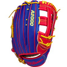 The Wilson A2000 1799SS 12.75" Pete Crow-Armstrong GM Baseball Glove, GOTM January 2025, features red and blue stitching and is inspired by the iconic A2000 1799SS design.