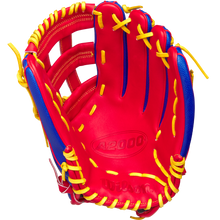 The Wilson A2000 1799SS 12.75" Pete Crow-Armstrong GM Baseball Glove (GOTM Jan 2025) features a red and blue design inspired by Pete Crow-Armstrong and the iconic A2000 1799SS style.