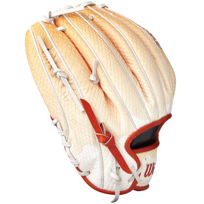 The Wilson A2000 1975SS 11.75" Baseball Glove (GOTM June 2025, WBW1034811175) features tortilla-textured Pro Stock leather with red trim and white laces, designed to look like a taco shell, shown against a plain white background.