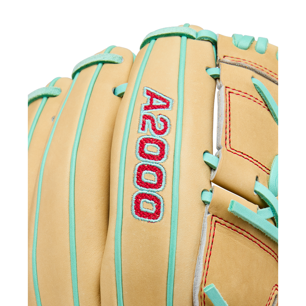 A close-up of the Wilson A2000 B12 12" Baseball Glove (WBW10349812), expertly crafted from premium Pro Stock leather.