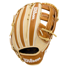 The Wilson A1000 1750 12.5" Baseball Glove (WBW103964125) features a brown and tan full grain leather design with white stitching and embroidered Wilson logos on the thumb and wrist, shown against a white background.