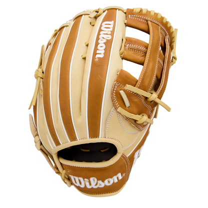 The Wilson A1000 1750 12.5" Baseball Glove (WBW103964125) features a brown and tan full grain leather design with white stitching and embroidered Wilson logos on the thumb and wrist, shown against a white background.
