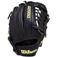 A black Wilson A2000 1789 11.5" Baseball Glove (WBW104106115) with yellow logo, detailed Pro Stock leather stitching, and visible laces is displayed upright on a plain white background.
