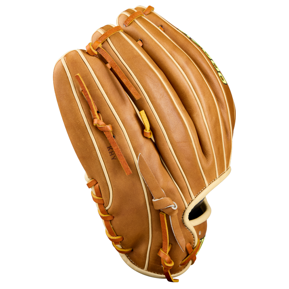 A Wilson A2000 1786 11.5" Baseball Glove (WBW104109115), crafted from Pro Stock Leather with orange laces and cream trim, is shown closed with the palm side hidden against a white background.