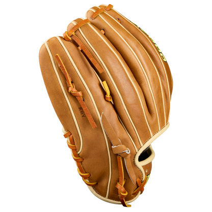 A Wilson A2000 1786 11.5" Baseball Glove (WBW104109115), crafted from Pro Stock Leather with orange laces and cream trim, is shown closed with the palm side hidden against a white background.