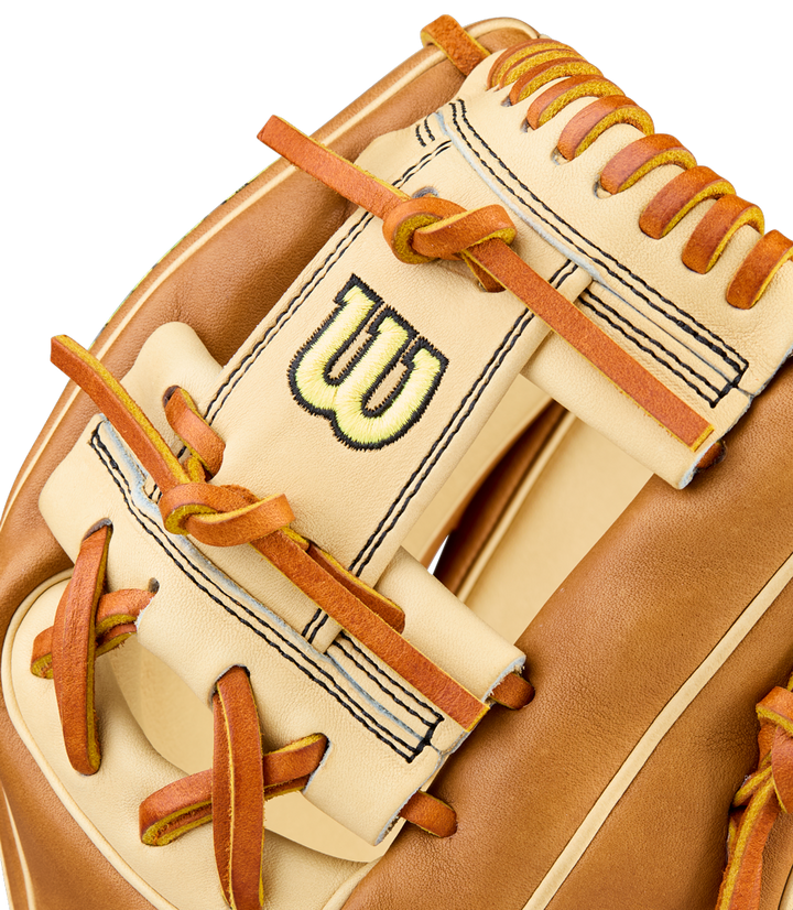 A close-up of the Wilson A2000 1786 11.5" Baseball Glove (WBW104109115), made from durable Pro Stock Leather.