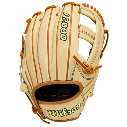 The Wilson A2000 EL3 11.75" Baseball Glove (WBW1041141175) is a tan infield glove with brown lacing and black and yellow Wilson branding, shown on a white background.