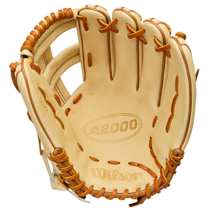 The Wilson A2000 EL3 11.75" Baseball Glove (WBW1041141175) features tan Pro Stock Leather with brown lacing, shown open to display its palm and webbing. The Wilson brand and A2000 model number are visible inside the glove.