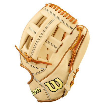 The Wilson A2000 EL3 11.75" Baseball Glove (WBW1041141175) features tan Pro Stock Leather, brown laces, and a black and yellow W logo, displayed on a white background.