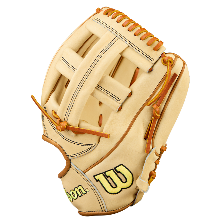 The Wilson A2000 EL3 11.75" Baseball Glove (WBW1041141175) features tan Pro Stock Leather, brown laces, and a black and yellow W logo, displayed on a white background.