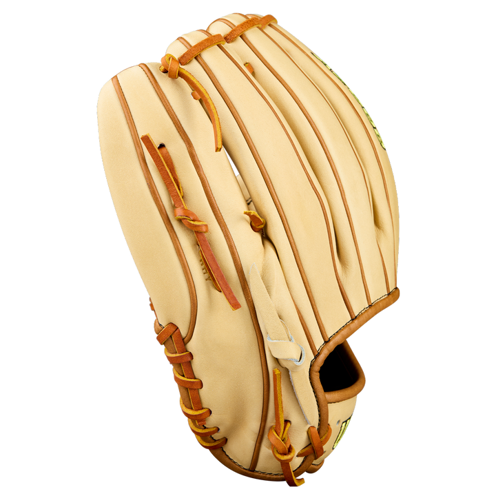 A Wilson A2000 EL3 11.75" Baseball Glove (WBW1041141175) with tan Pro Stock Leather and brown laces is pictured on a plain white background, back side up to showcase the stitching and finger slots.