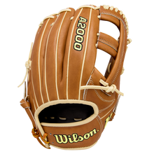 The Wilson A2000 EL3 11.75" Baseball Glove (WBW1041151175) features tan Pro Stock Leather with cream laces and stitching, plus black and yellow embroidered "A2000" and "Wilson" logos. The glove is shown palm side down.