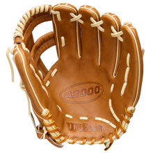The Wilson A2000 EL3 11.75" Baseball Glove (WBW1041151175) by Wilson features tan Pro Stock Leather with cream laces, palm-side view, and embossed A2000 and Wilson logos.