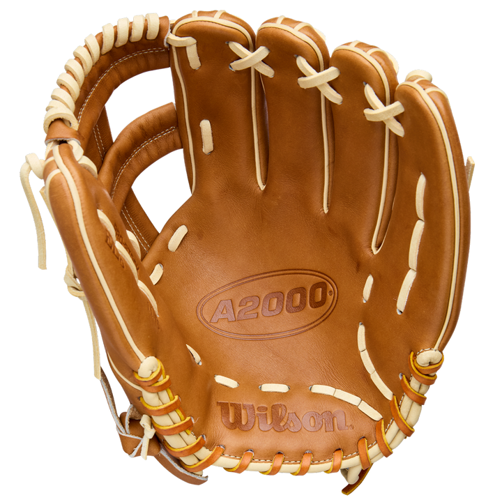The Wilson A2000 EL3 11.75" Baseball Glove (WBW1041151175) by Wilson features tan Pro Stock Leather with cream laces, palm-side view, and embossed A2000 and Wilson logos.