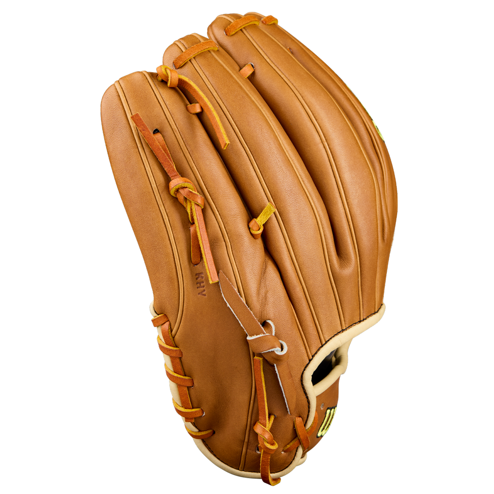 The Wilson A2000 B23 12" Baseball Glove (WBW10411712) by Wilson features visible stitching and laces on its tan Pro Stock Leather, with the back and finger slots shown against a plain white background.