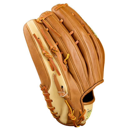 The Wilson A2000 1777 12.75" Baseball Glove (WBW1041251275) features tan and light brown Pro Stock Leather with visible stitching and lacing, shown upright on a plain white background.