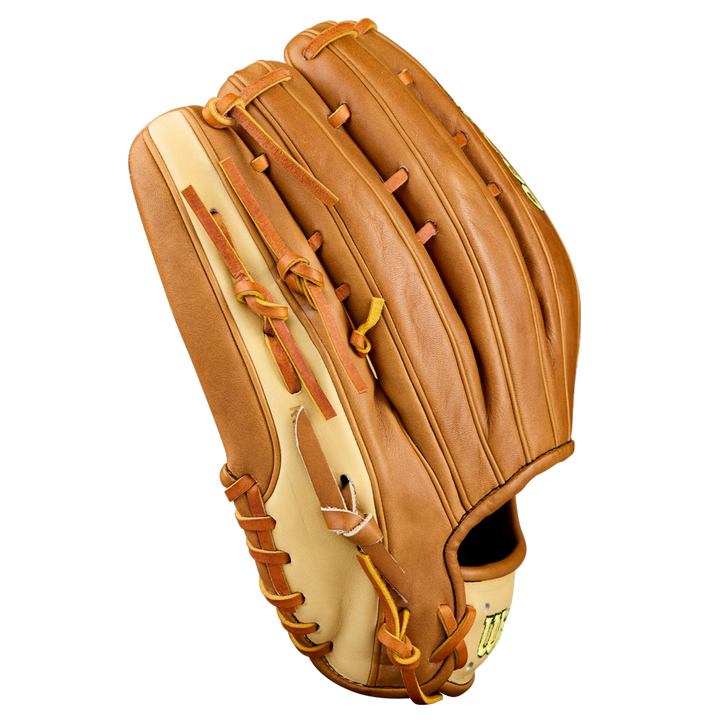 The Wilson A2000 1777 12.75" Baseball Glove (WBW1041251275) features tan and light brown Pro Stock Leather with visible stitching and lacing, shown upright on a plain white background.