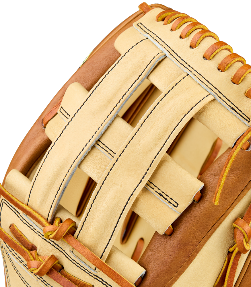 Close-up of the Wilson A2000 1777 12.75" Baseball Glove (WBW1041251275), crafted from Pro Stock Leather with premium stitching and web lacing, highlighting Wilson's signature quality.