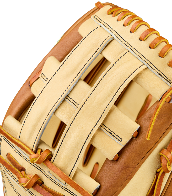 Close-up of the Wilson A2000 1777 12.75" Baseball Glove (WBW1041251275), crafted from Pro Stock Leather with premium stitching and web lacing, highlighting Wilson's signature quality.